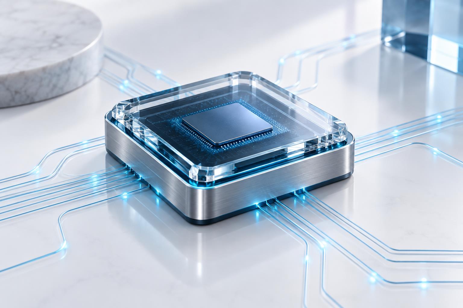 Concept illustration of an illuminated Ai processor